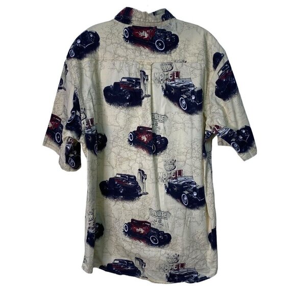 Red Head Shirt Men's Size Large Route 66 Vintage Cars Pocket Button Front Yellow - Picture 2 of 7